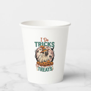 Tricks Behandlungen Halloween Mops Hexenhut Kürbis Pappbecher