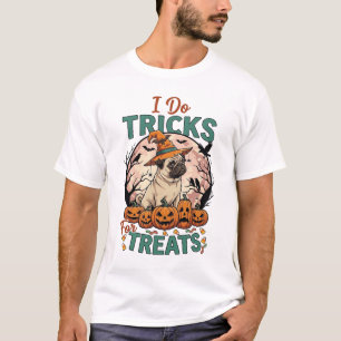 Tricks Behandlungen Halloween Mops Hexenhut Kürbis T-Shirt