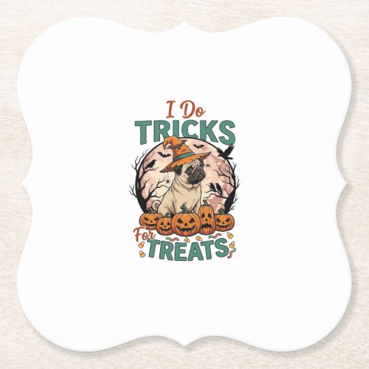 Tricks Behandlungen Halloween Mops Hexenhut Kürbis Untersetzer (Vorderseite)