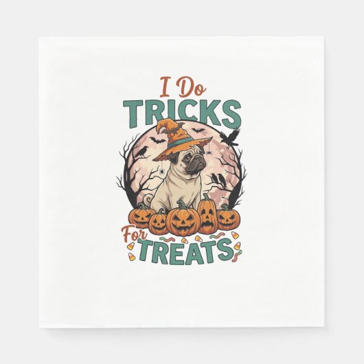 Tricks machen Halloween Kürbis Hexenhut Mops_ Serviette (Vorderseite)