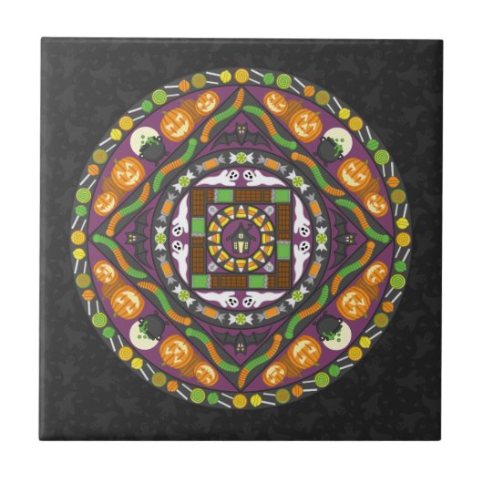 Tricks und Leckereien Mandala Tile Fliese (Vorderseite)