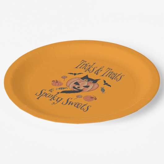 Tricks und Leckereien Pappteller (Schrägansicht)