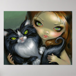Tricksy Tuxedo Cat ART DRINT Katzenfee Poster