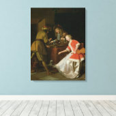 Tricktrackspieler mit einer Dame und ihrem Hund Leinwanddruck (Insitu (Holzboden))