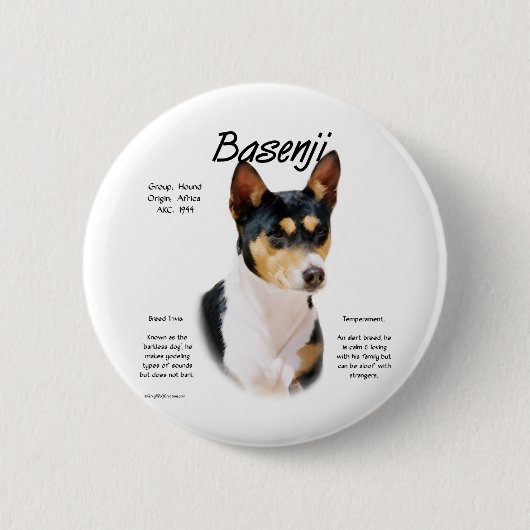 Tricolor Basenji Geschichte, Alles über Basenjis Button (Vorderseite)