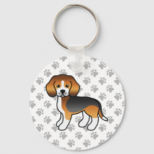Tricolor Beagle Hund Niedliche Illustration & Paws Schlüsselanhänger