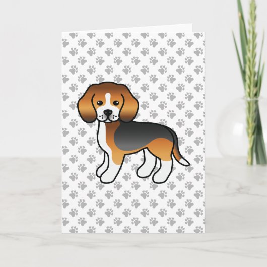 Tricolor Beagle Niedlich Cartoon Dog Karte (Vorderseite)
