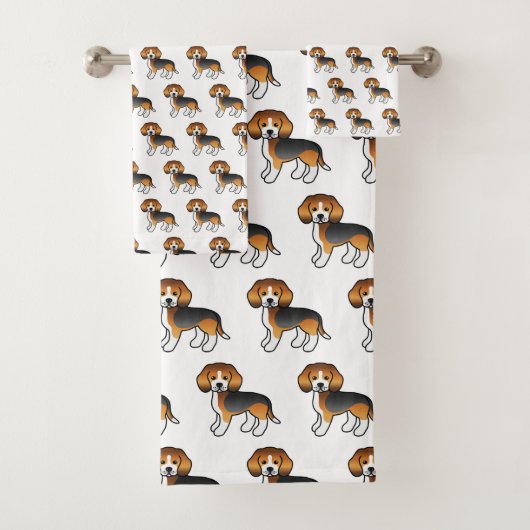 Tricolor Beagle Niedlich Cartoon Dog Muster Badhandtuch Set (Insitu)