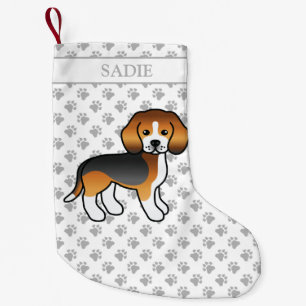 Tricolor Beagle Niedlich Cartoon Dog & Name Kleiner Weihnachtsstrumpf