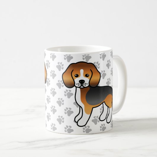 Tricolor Beagle Niedlich Cartoon Dog & Paws Kaffeetasse (VorderseiteRechts)