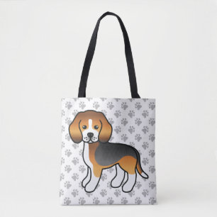 Tricolor Beagle Niedlich Cartoon Dog & Paws Tasche