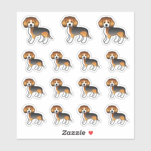 Tricolor Beagle Niedlich Cartoon Hunde Aufkleber (Blatt)