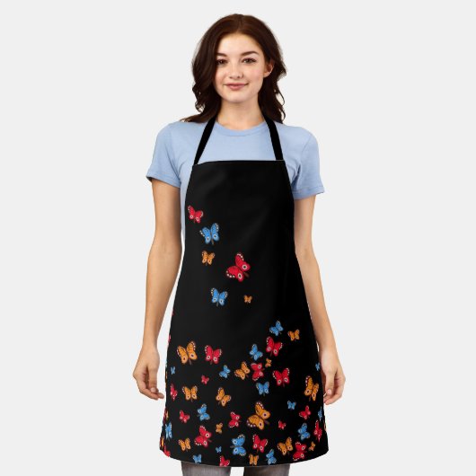 Tricolor Butterflies All-Over-Print-Schürze Schürze (Getragen)