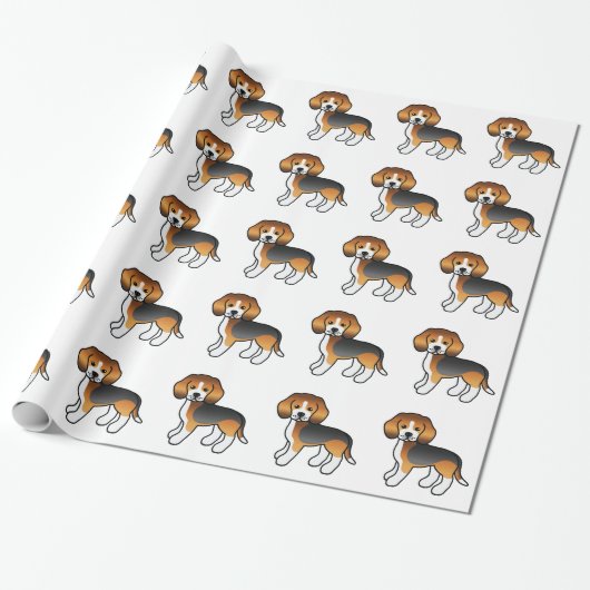 Tricolor Cartoon Beagle Dog Muster Geschenkpapier (Ungerollt)