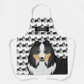 Tricolor Cartoon Sheltie mit Dogenknochen und Name Schürze (Vorderseite)