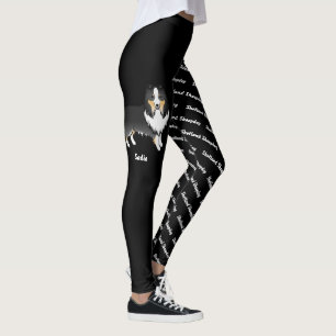 Tricolor Cartoon Sheltie & Name und Rasse des Hund Leggings