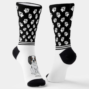Tricolor Cavalier King Charles mit Namen und Pfote Socken