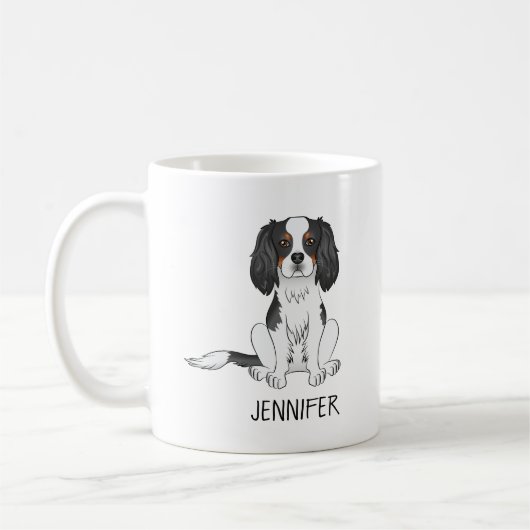 Tricolor Cavalier King Charles Spaniel Dog & Name Kaffeetasse (Links)