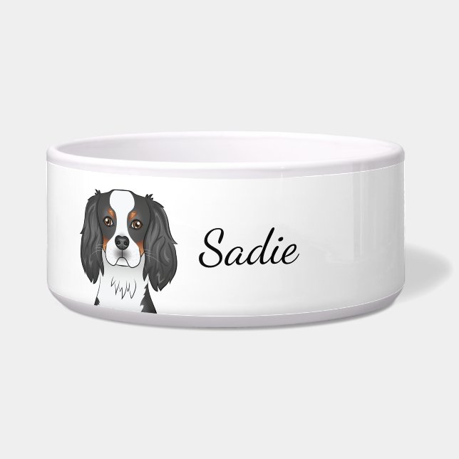 Tricolor Cavalier King Charles Spaniel Dog & Name Napf (Vorderseite)