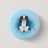 Tricolor Cavalier King Charles Spaniel Dog On Blue Button (Vorderseite)