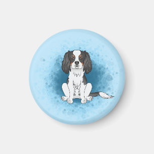 Tricolor Cavalier King Charles Spaniel Dog On Blue Magnet