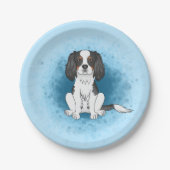 Tricolor Cavalier King Charles Spaniel Dog On Blue Pappteller (Vorderseite)
