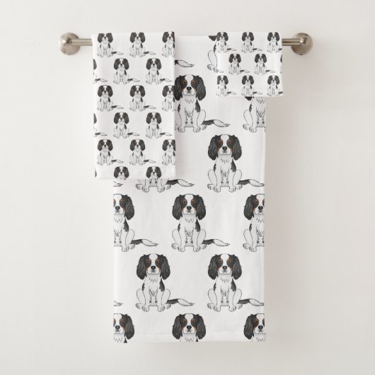 Tricolor Cavalier King Charles Spaniel Dog Pattern Badhandtuch Set (Insitu)