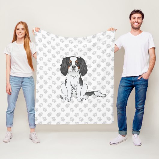 Tricolor Cavalier King Charles Spaniel Dog & Paws Fleecedecke (Beispiel)