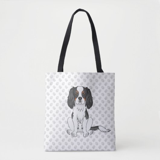 Tricolor Cavalier King Charles Spaniel Dog & Paws Tasche (Vorderseite)