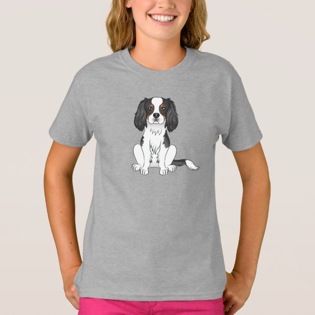 Tricolor Cavalier King Charles Spaniel Dog Sitzen T-Shirt (Vorderseite)