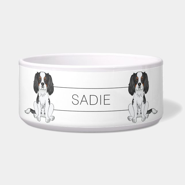 Tricolor Cavalier King Charles Spaniel Dogs & Name Napf (Vorderseite)