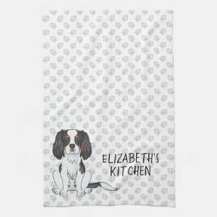 Tricolor Cavalier King Charles Spaniel Dogs & Text Geschirrtuch