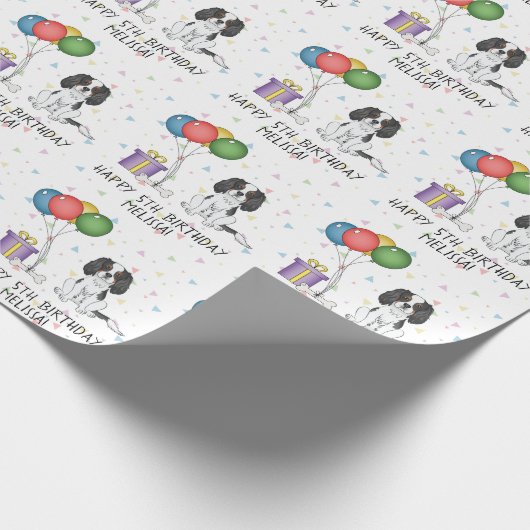 Tricolor Cavalier King Charles Spaniel - Geburtsta Geschenkpapier (Ecke)