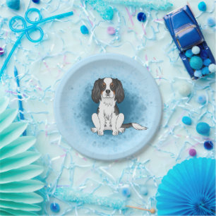 Tricolor Cavalier King Charles Spaniel Hund auf Bl Pappteller