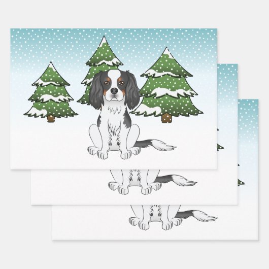 Tricolor Cavalier King Charles Spaniel im Winter Geschenkpapier Set (Set)