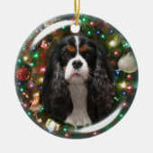Tricolor Cavalier King Charles Spaniel Keramik Ornament (Vorne)
