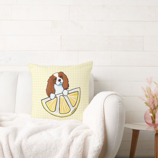 Tricolor Cavalier Lemon Gingham Throw Pillow Kissen (Liege)
