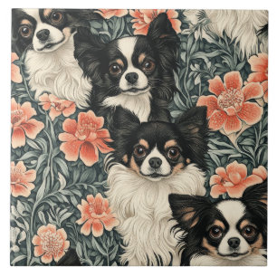 Tricolor-Chihuahuas im William-Morris-Stil mit flo Fliese