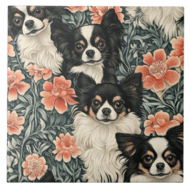 Tricolor Chihuahuas William Morris Style Floral Fliese