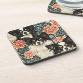 Tricolor Chihuahuas William Morris Style Floral Getränkeuntersetzer (Linke Seite)