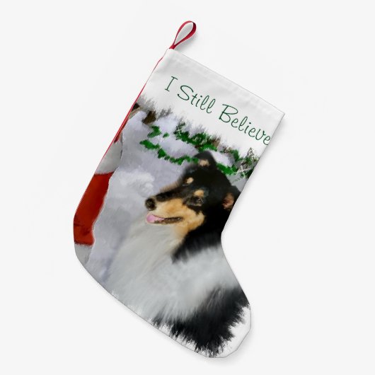 Tricolor Collie Christmas Kleiner Weihnachtsstrumpf (Vorderansicht (hängend))