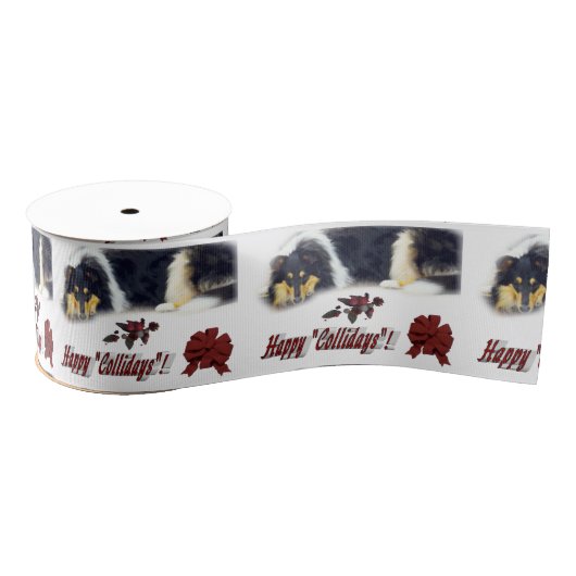 Tricolor Collie Christmas Ripsband (Spule)