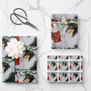 Tricolor Collie und Weihnachten Geschenkpapier Set