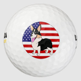 Tricolor Corgi mit amerikanischer Flagge Golfball
