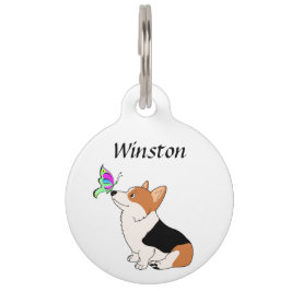 Tricolor Corgi mit Butterfly-ID-Tag Haustiermarke