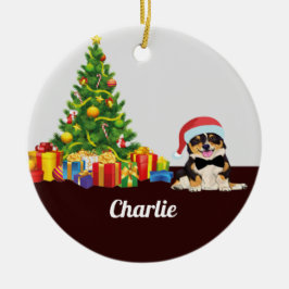 Tricolor Corgi ,Weihnachtsbaum mit Namen 2022 Keramik Ornament