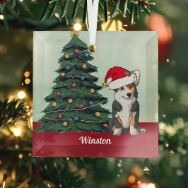 Tricolor Corgi Weihnachtsmannmütze Niedlich Custom Ornament Aus Glas