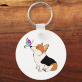 Tricolor Corgi with Butterfly Schlüsselanhänger (Vorderseite)