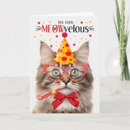 Tricolor Fluffy Tabby Cat MEOWvelous Birthday Karte