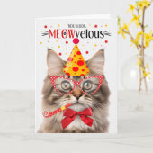 Tricolor Fluffy Tabby Cat MEOWvelous Birthday Karte (Gelbe Blume)